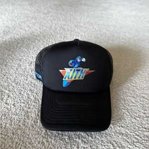 Kith Black Trucker Hat with Colorful Mega Man Logo